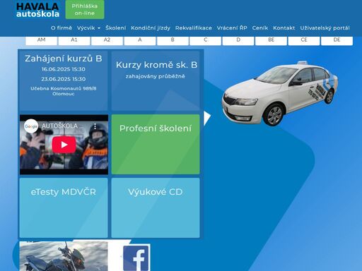 autoškola olomouc havala získání skupin řidičských oprávnění am, a1, a2, a, b1, b, b+e, c, c+e, d, d+e školení řidičů kondiční jízdy vrácení řidičského oprávnění autobusová doprava autobusy