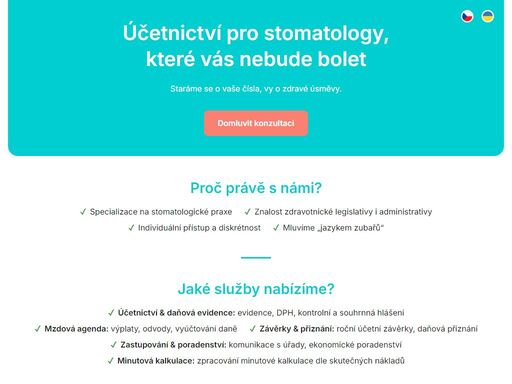 účetnictví pro stomatology, zubaře, účetní služby, stomatologická praxe, daně, dph, mzdy, minutová kalkulace profesionální účetnictví pro stomatology. kompletní servis včetně daňové evidence, dph, mzdové agendy a zastupování na úřadech. specializace na stomatologické praxe.