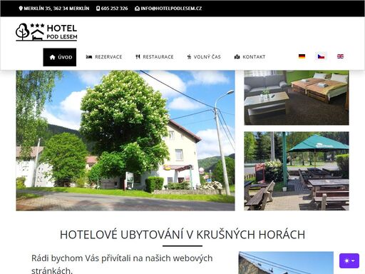 ubytování v hotelu pod lesem v krušných horách! hotel rodinného typu se nachází v obci merklín s výbornou dostupností nejnavštěvovanějším lyžařským střediskům v krušných horách a to klínovec, boží dar, pernink a merklín.
