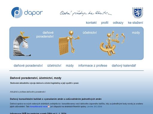 daňové poradenství,účetnictví,mzdy,daňový kalendář,zpracování daňových přiznání,zastupování při jednání s finančním úřadem,daňový audit