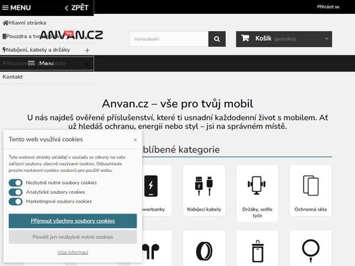 pouzdra, tvrzená skla a další příslušenství pro mobilní telefony