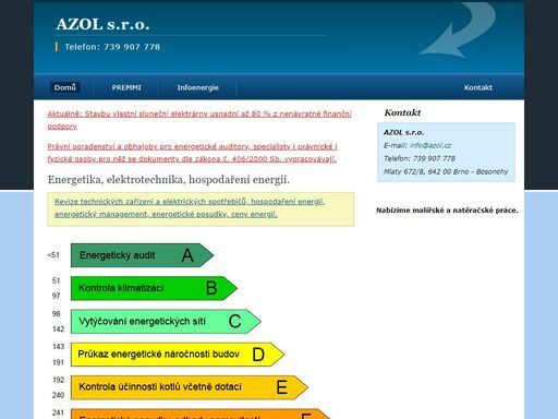 azol s.r.o., premmi, revize technických zařízení a elektrických spotřebičů, hospodaření energií, energetický management, energetické posudky, ceny energií.