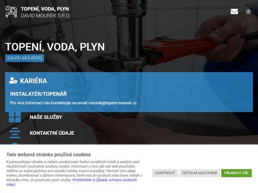 david mourek se specializuje na topenářské práce a vodoinstalační práce v pacově. dále montáži solárních systémů a plynofikaci a také zámečnické práci.