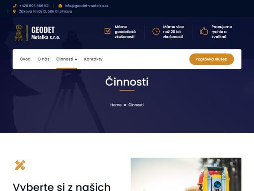 spolehlivé geodetické a kartografické služby, včetně vytyčení hranic pozemku