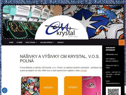 nášivky a výšivky cm krystal, v.o.s. polná. výroba nášivek pro hasičské, sportovní a jiné organizace výšivky na veškerý textil, potisk textilu.