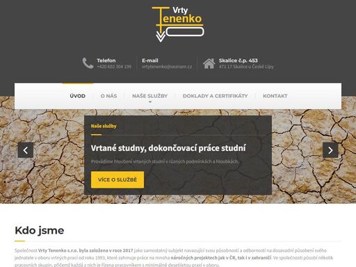 společnost vrty tenenko s.r.o. byla založena v roce 2017 jako samostatný subjekt navazující svou působností a odborností na dosavadní působení svého jednatele v oboru vrtných prací od roku 1993, které zahrnuje práce na mnoha náročných projektech jak v čr, tak i v zahraničí.