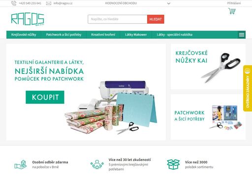 textilní galanterie a látky, nejširší nabídka pomůcek pro patchwork, šití a kreativní práce v čr.. ragos, spol. s r.o. ® - velkoobchod a maloobchod - zastoupení pro čr a sr firem kai - krejčovské nůžky, prym - textilní galanterie, clover - pomůcky pro patchwork a kreativní práce, freudenberg-vliesstoffe ag - vliselíny…