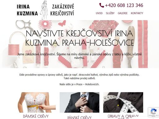 krejčovství praha 7 – holešovice – zakázkové krejčovství irina kuzmina vám nabízí zakázkové šití dámských a pánských oděvů z látky a kůže, včetně návrhu, oprav a úprav jako je zkracování kalhot, výměna zipů apod. najdete nás v praze - holešovicích.