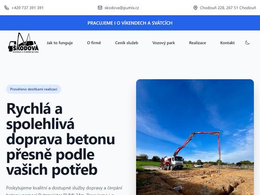     zajišťujeme rychlou a spolehlivou dopravu a čerpání betonu pomocí putzmeister pumi 24m. pracujeme i o víkendech a svátcích, s transparentními cenami a profesionálním přístupem. nezávazná nabídka do 24 hodin.
