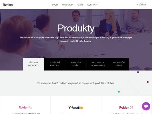 the financial group roklen fin a.s. offers comprehensive advice in managing financial needs of companies and private individuals. services such as corporate finance, news from economy and financial markets, currency transactions, securities trading and investment instruments for central european and all major world markets. roklen.cz is the central site. it's primary function is to point people to the entire range of roklen's products and services. the secondary function is to provide detailed and mandatory information about the financial group.
