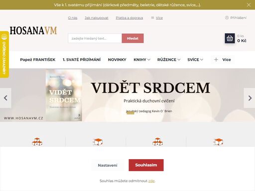 e-shop hosanavm.cz: knihy, svíce, růžence, kříže, sošky, kalendáře, betlémy, obrazy, ikony, mešní vína, hostie