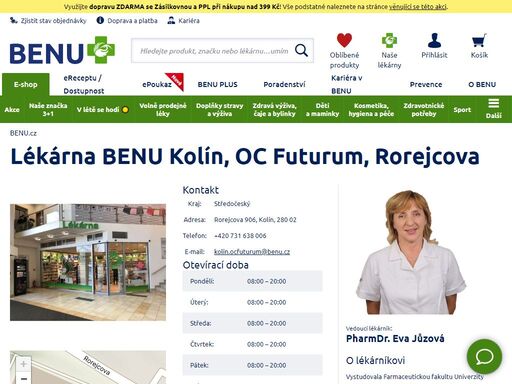 ?rozšířená otevírací doba, bezbariérový přístup, výdejna e-shopu. rozšířený sortiment dermokosmetiky, geriatrické a zubní péče a speciální a dětské výživy.?