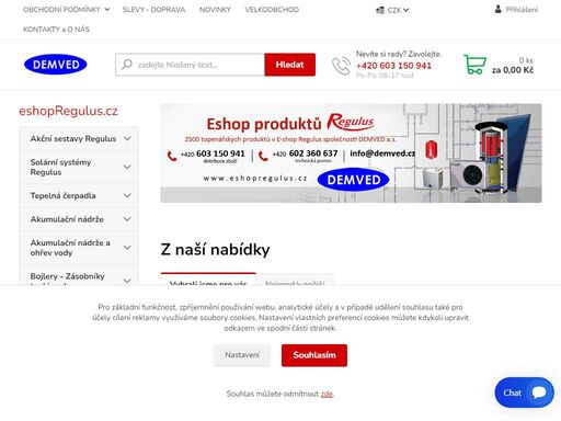 regulus, solární systémy, tepelná čerpadla, rekuperace, topení, odkouření, ventily, topná tělesa, zásobníky, teploměry, termostaty