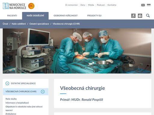 chirurgie poskytuje specializovanou lůžkovou i ambulantní péči pro dospělé.