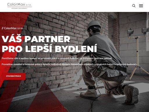 colormax s.r.o. - stavební společnost, stavební a řemeslné práce v chebu a celém karlovarském kraji. colormax s.r.o. váš partner v oblasti stavebnictví nabízíme vám individuální přístup a to od studií a návrhů, až po dokončovací práce s terénními a zahradními úpravami. naši zaměstnanci i osoby, se kterými úzce spolupracujeme, jsou proškoleni k aplikaci materiálů a výrobků, které používáme. své služby nabízíme soukromým osobám, firmám i zástupcům měst a obcí.