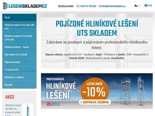 prodáváme a půjčujeme pojízdné hliníkové lešení — expedice do 24 hodin — doprava v čr i sr zdarma — záruka 5 let — lešení uts „made in britain“.