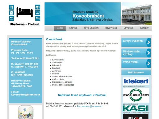 kovoobrábění, broušení, cnc, ubytování, ubytovna, kiekert, přelouč