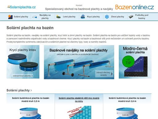 e-shop - solarniplachta.cz dodává nejširší sortiment bazénových plachet. solární plachty černé i modré na kruhové, oválné i obdélníkové bazény. krycí plachty na léto i na zimu pro všechny tvary bazénů. dodáváme taky bazénové navijáky pro lehké položení solární plachty na bazén. vše rychle a kvalitně.