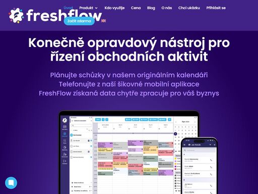 plánujte aktivity v originálním kalendáři. telefonujte z šikovné mobilní aplikace. freshflow získaná data chytře zpracuje pro váš byznys