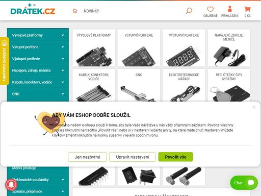 nabízíme sortiment zboží věnovaný celosvětově úspěšnému projektu arduino. prodáváme vývojové desky, vstupní periferie, výstupní periferie a další příslušenství. | dratek.cz
