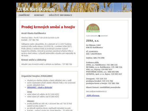 zera ratíškovice a.s.- zemědělská prvovýroba, zemědělství