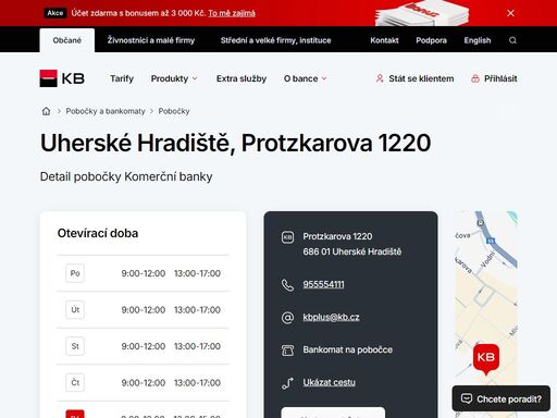 seznam a vyhledávání poboček a bankomatů komerční banky.
