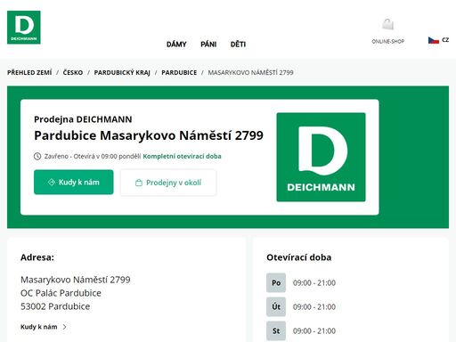 váš prodejnu deichmann masarykovo náměstí 2799 ve pardubice ? otevřít pracovní dobu a ? telefonní číslo ? zobrazit nyní.