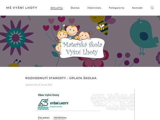 oficiální stránky mateřské školy ve vyšních lhotách