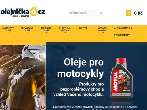 e-shop olejecz.cz nabízí motorové oleje, motocyklové oleje, převodové oleje, aditiva, maziva, autokosmetiku a další přípravky pro automobily.
