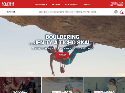 aguglia.cz - internetový prodej - pánské i dámské bavlněné sportovní trička, lezecké kalhoty na bouldering, climbing a treking, tílka a mikiny pro horolezce.