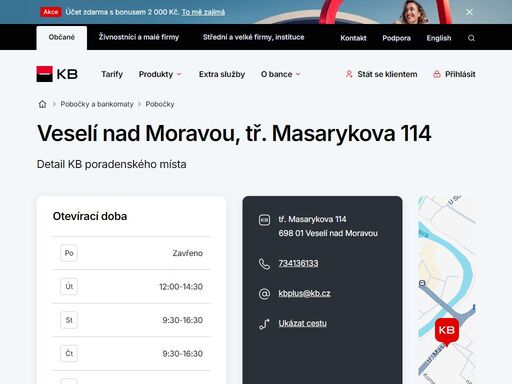 seznam a vyhledávání poboček a bankomatů komerční banky.