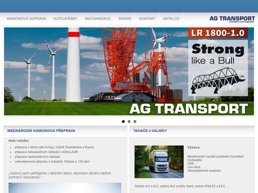 ag transport, s.r.o. je dopravní společnost, působící v oblasti mezinárodní kamionové dopravy , stavební mechanizace a také v oblasti jeřábnických prací.