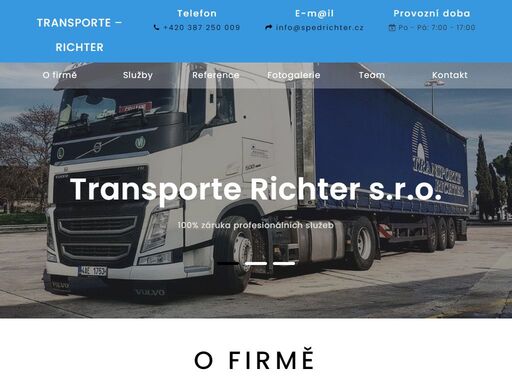 transporte richter s.r.o. - vnitrostátní i mezinárodní nákladní silniční kamiónová doprava a přeprava nadrozměrných a velkoobjemových nákladů.