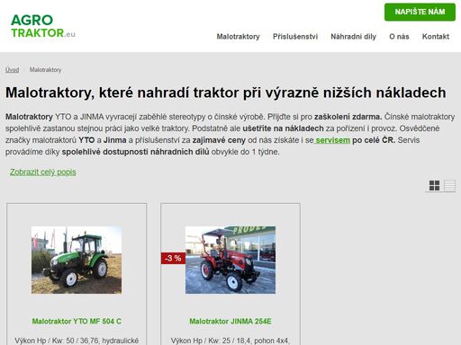 prodáváme malotraktory yto a jinma včetně příslušenství. také traktory, zemědělskou a lesní techniku. se stabilitou 20 let na trhu.