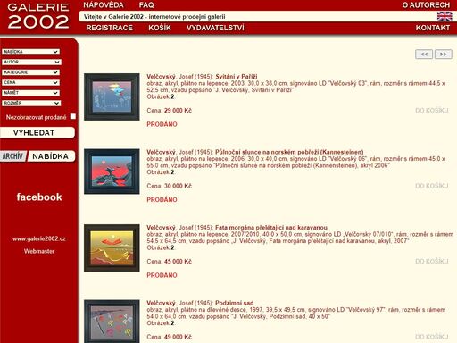 internetová prodejní galerie - obrazy, kresby, grafika, plastiky, bibliofilie, fotografie, keramika, sklo