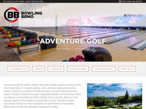 bowling brno je herna s 20 bowlingovými drahami, golfovým simulátorem, restaurací, čtyřmi beachvolejbalovými kurty a nově i třemi hřišti pro hru adventure golfu. 