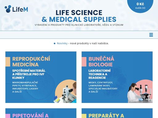 life m je česká společnost, která se zaměřuje zejména na prodej spotřebních materiálů, reagencií a malých laboratorních přístrojů pro reprodukční medicínu (ivf), buněčnou a molekulární biologii, i pro laboratoře obecně.