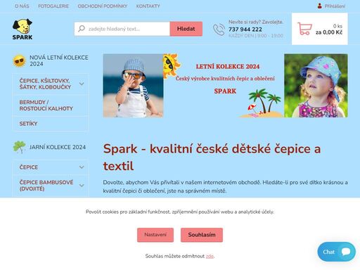 internetový obchod firmy spark. výrobce kvalitních českých, dětských čepic a dětského oblečení.
