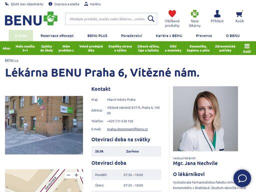 ?lékárna nabízí homeopatickou poradnu a je výdejním místem e-shopu. zaměřuje se na dětský sortiment, geriatrickou péči, speciální výživu a dermokosmetiku. ?