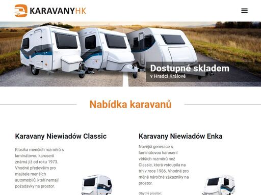 prodej nových karavanů značky niewiadów. od klasických poláku n126 po moderní řadu cross pro celou rodinu. prodej bazarových karavanů po prvním majiteli.