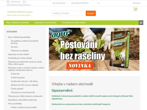 vítejte v našem obchodě. chemické produkty - jeseník
česká společnost chemické produkty – jeseník nabízí chemické produkty pro různá použití. v naší široké nabídce naleznete vše potřebné – čistící přípravky, úklidové prostředky, motorové oleje, maziva, dezinfekční prostředky, barvy, laky, hnojiva a substráty či…