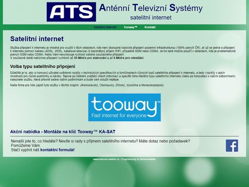 satelitní internet, montáž parabolických antén a satelitů satelitního připojení tooway ka-sat.