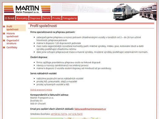 martin transport s.r.o. - společnost zabývající se přepravou potravin