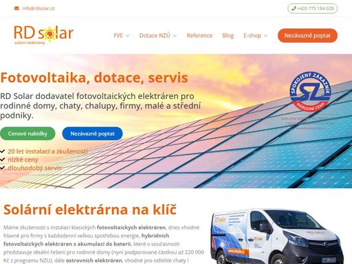 rd solar dodavatel fotovoltaických elektráren pro rodinné domy, chaty, chalupy, firmy, malé a střední podniky.