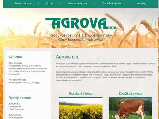 agrova a.s. - rostlinná a živočišná výroba