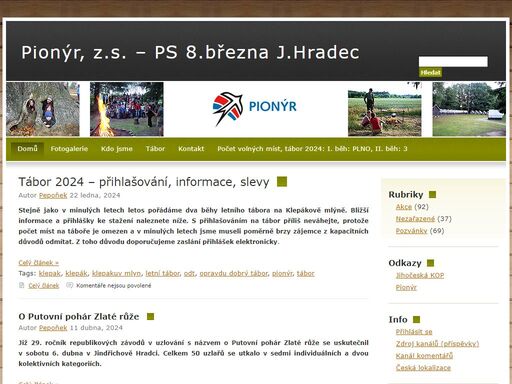 oficiální webová stránka ps 8. března jindřichův hradec a letního dětského tábora klepákův mlýn