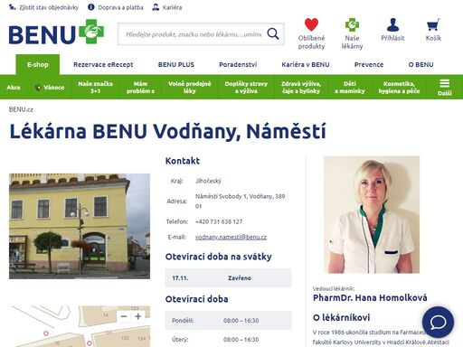 ?lékárna benu, ve které si můžete vyzvednou zásilky z našeho e-shopu. lékárna se zaměřuje na dětský sortiment, geriatrickou a zubní péči a speciální výživu. ?