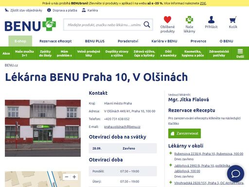 ?bezbariérová lékárna s výdejním místem e-shopu benu.cz. nejdete zde rozšířený sortiment produktů pro geriatrickou péči a pro péči o zuby.?